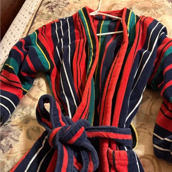 Striped Terry Cloth Bathrobe in Navy, Red, Green - Picture 1 of 2